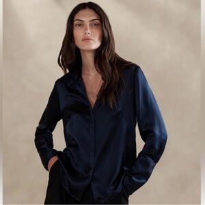 Banana Republic Silk Bliss Shirt Navy, Relaxed Blouse Top